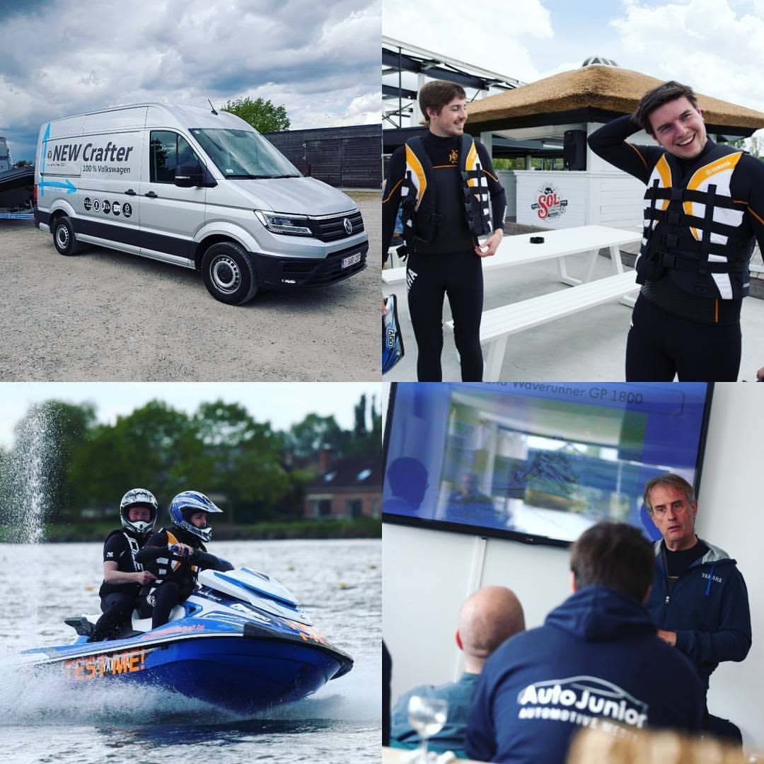 Collage of a van, a jet ski ride and team moments in AutoJunior gear