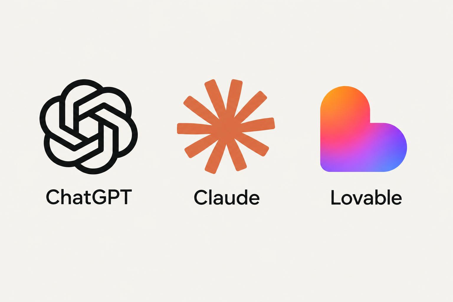 ChatGPT, Claude and Lovable logos on a light background